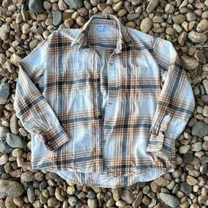 Old Navy Tan and Black Plaid Shirt